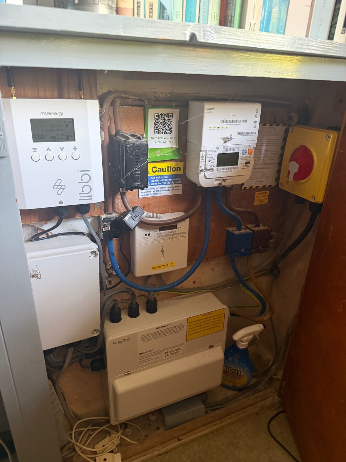 Neat meter cabinet with a libbi battery controller, smart meter, solar PV meter and isolators